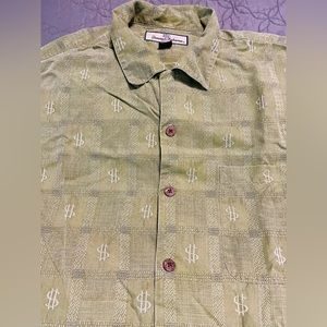 TOMMY BAHAMA Men's Green 100% Silk Relax It's Only Money Shirt Medium Button Up